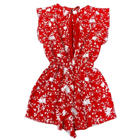Wilfred XS romper Aritzia Fleurette Goji Berry White jumpsuit open back pockets - Picture 4 of 7